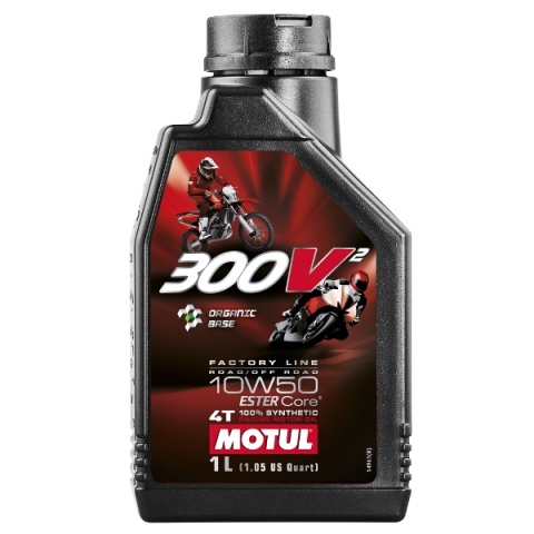 Моторное масло MOTUL 4T 300V2 FACTORY LINE ROAD/OFF ROAD RACING 10W50, синтетиче...