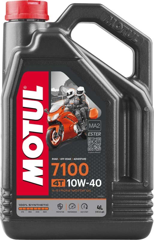Моторное масло MOTUL 4T 7100 10W40, синтетическое (4л) + щетка для очистки цепи (ПРОМОПАК)